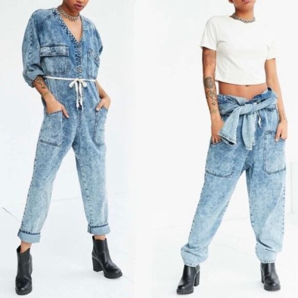 BDG Urban Outfitters Acid Wash Riveter Denim Coverall Jumpsuit Sz.S - Picture 1 of 15